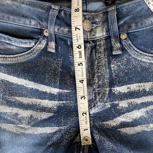 Bebe Precious Metal Icon Silver Rain Metallic Denim Jeans Size 27 Made USA 🇺🇸 - Picture 9 of 12